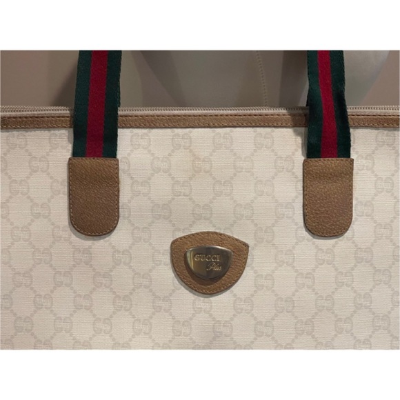 ✨Vintage 1970’s GUCCI Plus GG Monogram Large Shopper Tote Shoulder Bag Web Strap - Picture 4 of 14